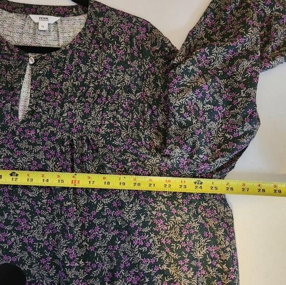 Penningtons Green Purple Floral Long Sleeve Top Blouse Size 1X New Office Flowy - Picture 9 of 10
